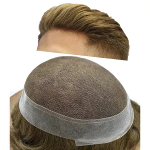 Toupee for Men Real Human Hair Swiss Lace Center Natural Hairline Hair Pieces For Men Thin Skin PU V-looped Men's Hair Replacement System 7"x9" #18 MEDIUM BLONDE 120% density