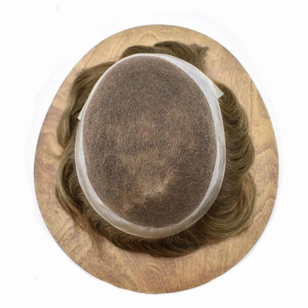 Toupee For Men Hairpiece Lace Center Hair System Replacement Thin Skin Mens Toupee Human Hair Piece Unit For Men 7"x9" #18 MEDIUM BLONDE 120% density