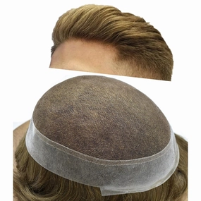 Toupee For Men Hairpiece Lace Center Hair System Replacement Thin Skin Mens Toupee Human Hair Piece Unit For Men 7"x9" #18 MEDIUM BLONDE 120% density