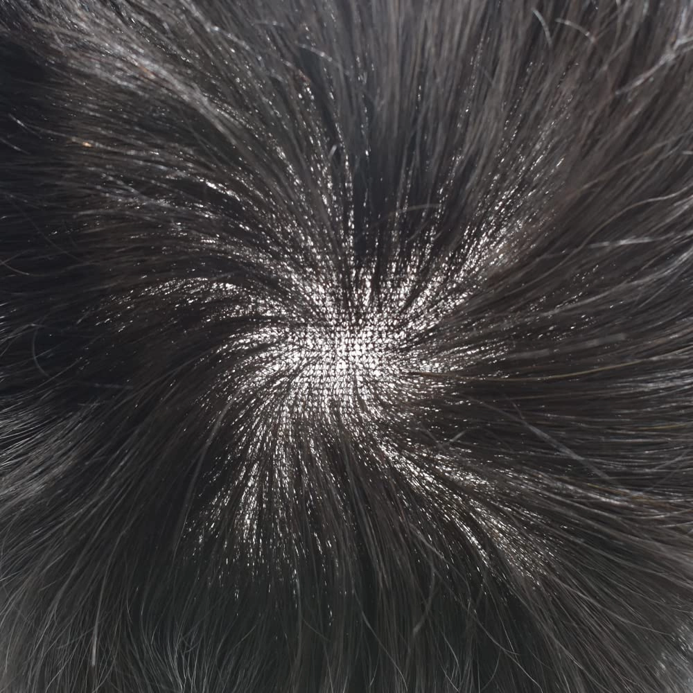 Toupee For Men Hairpiece Lace Center Hair System Replacement Thin Skin Mens Toupee Human Hair Piece Unit For Men 7"x9" #1 JET BLACK 120% density