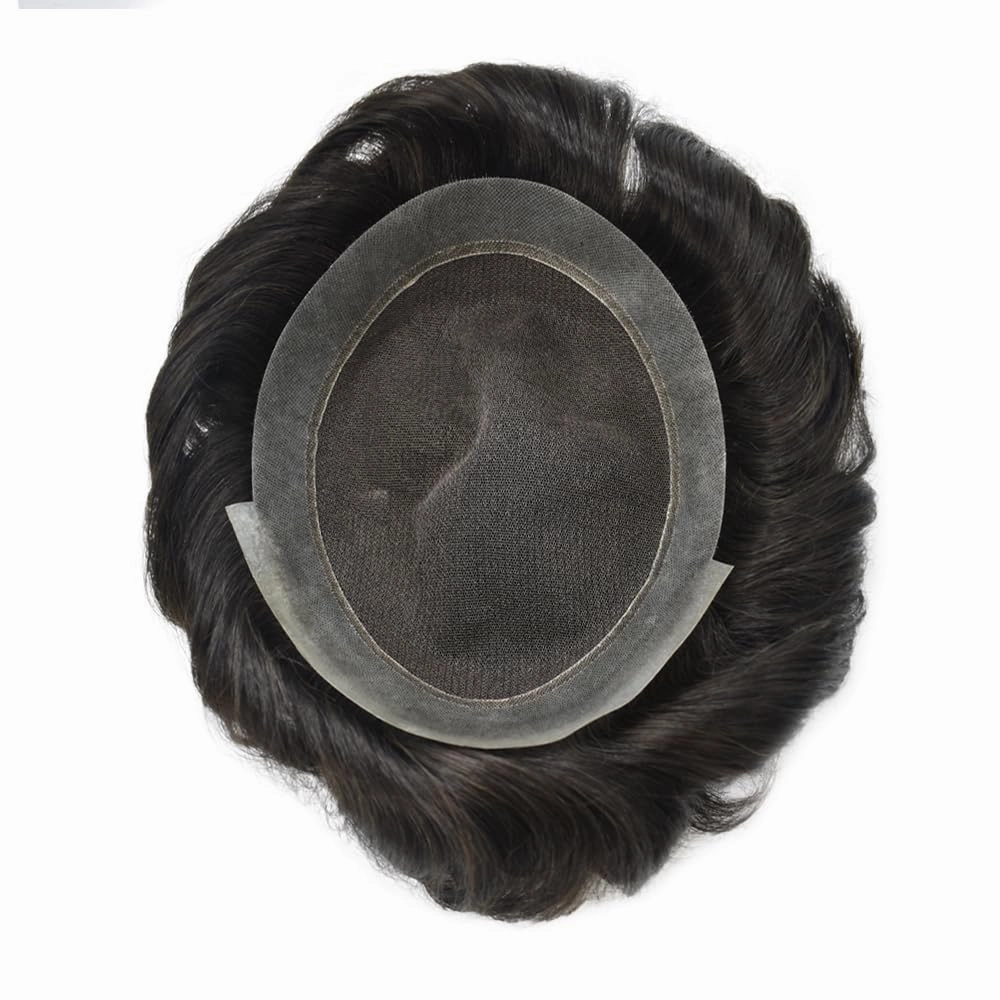 Toupee For Men Hairpiece Lace Center Hair System Replacement Thin Skin Mens Toupee Human Hair Piece Unit For Men 7"x9" #1 JET BLACK 120% density