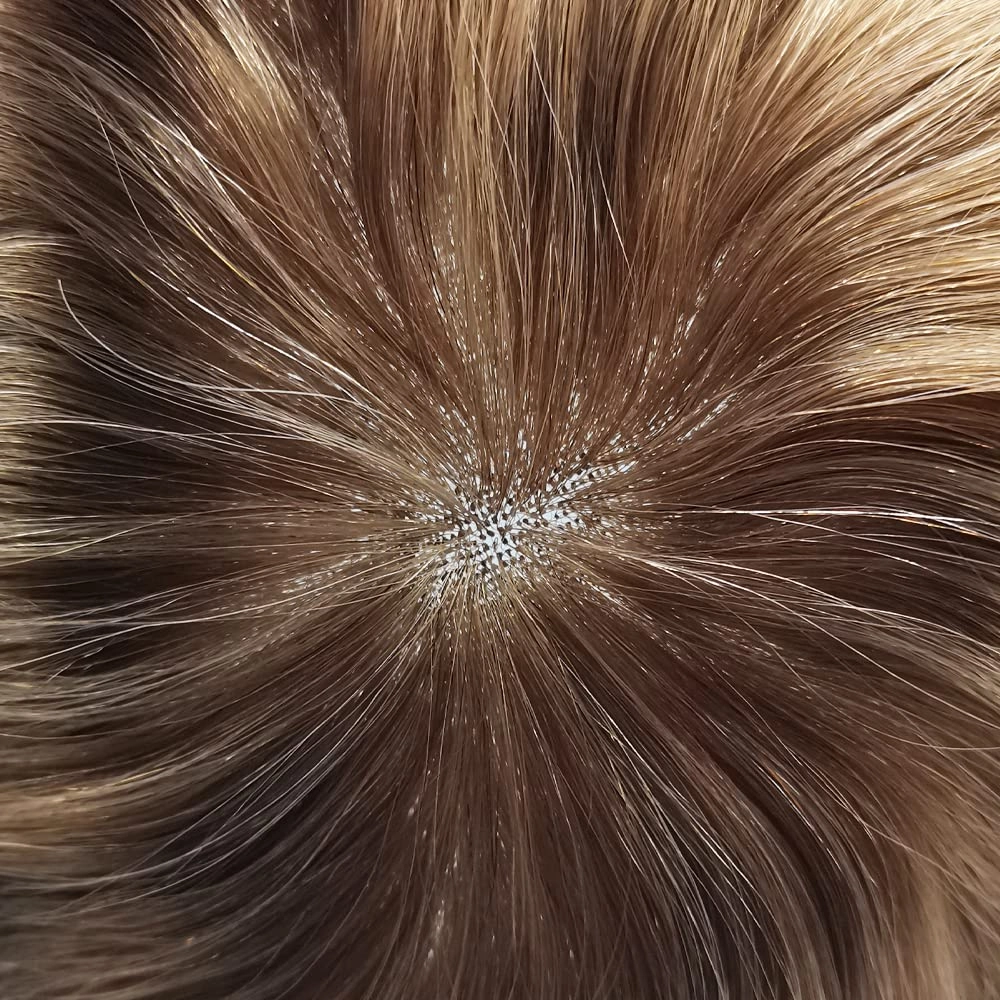 Toupee For Men Human Hair French Lace Brown Hair System Bleached Knot Men Toupee Natural Hairline Blonde Hair Piece For Men Hairpiece 8X10 80% Density #20R Light Warm Blonde