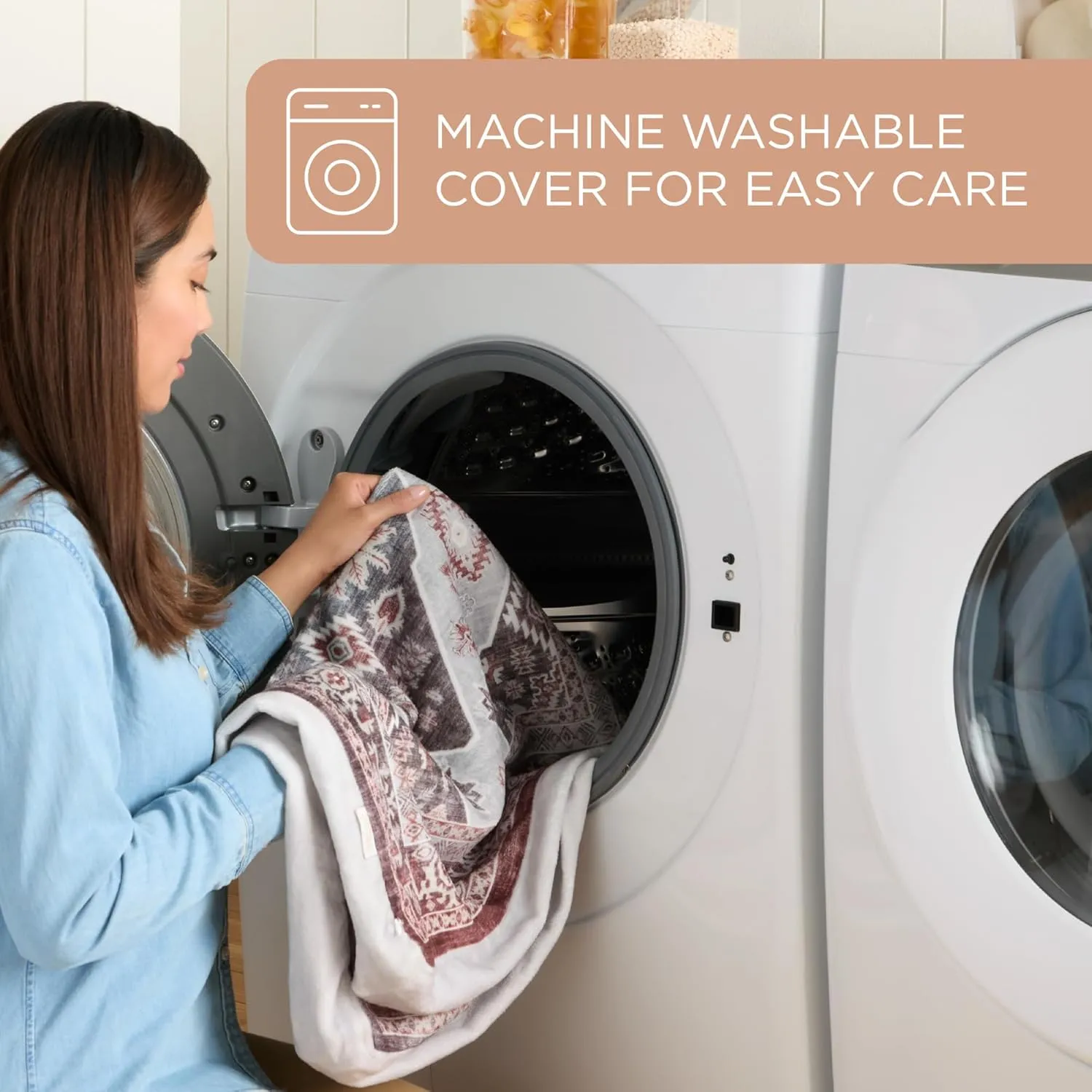 TOWN & COUNTRY EVERYDAY CuddleTown Medallion Everwash® Pillow Pet Bed, Water Repellent Floor Pillow, Machine Washable Cover, Soft & Calming, Red/Greige, Small 28"x22"x4"