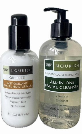 Trader Joe's Nourish Skincare Set, Oil-Free Antioxidant Facial Moisturizer 6 fl oz and Facial Cleanser 8.45 fl oz, Dermatologist Formulated, Fragrance-Free