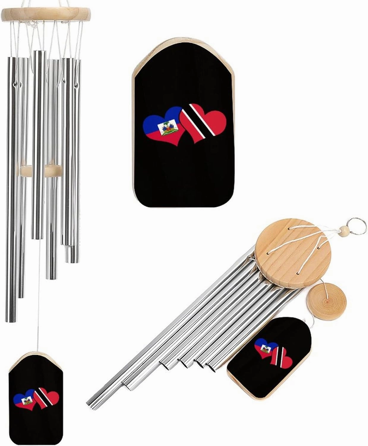 Trinidad and Tobago Haiti Flag Wind Chimes Outside with Relaxing Rich Sound, Memorial Wind Chimes Gifts Porch Garden Backyard