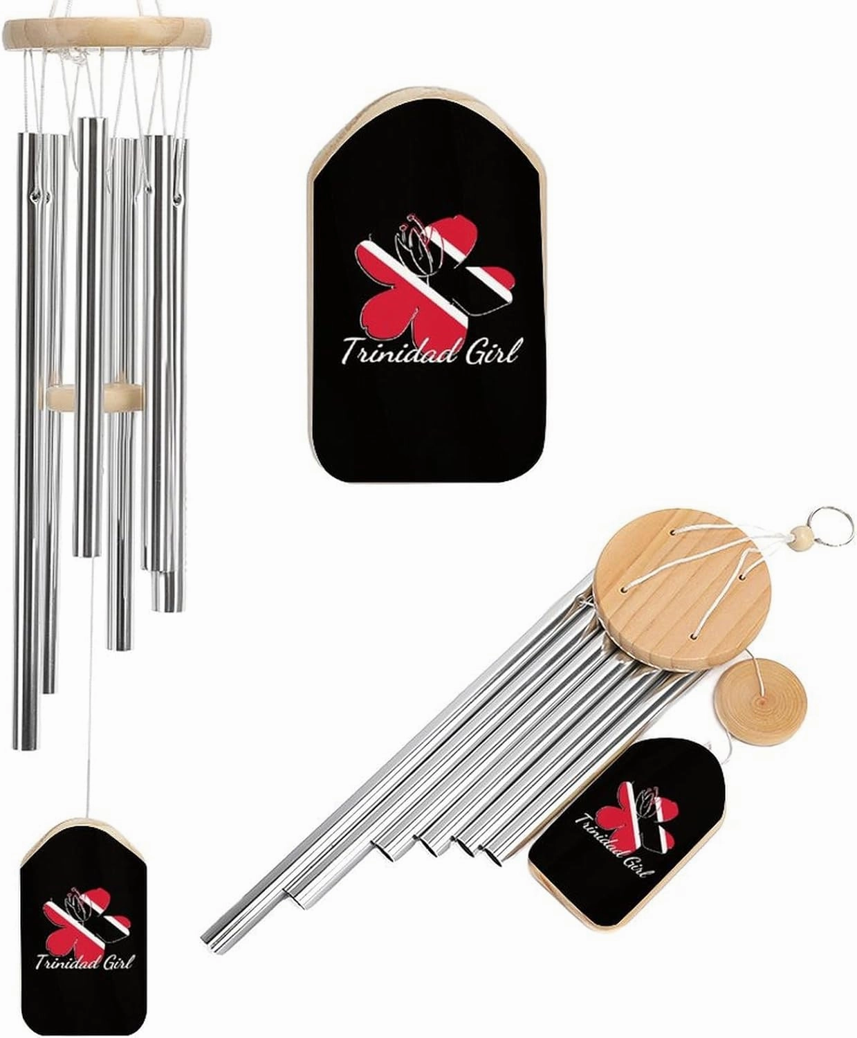 Trinidad and Tobago Woman Flag Wind Chimes Outside with Relaxing Rich Sound, Memorial Wind Chimes Gifts Porch Garden Backyard
