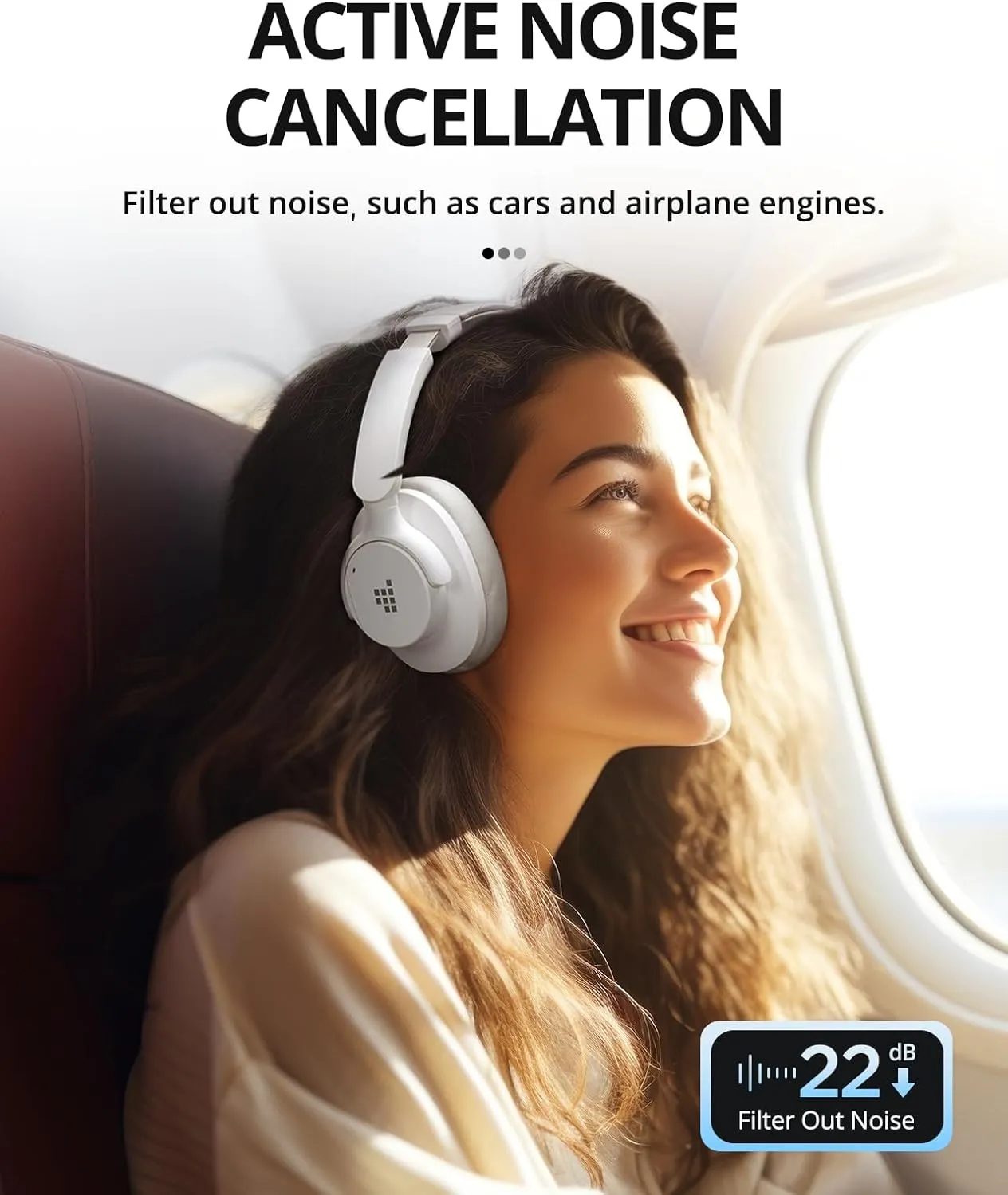 Tronsmart Sounfii Q20 Active Noise Cancelling Headphones, Wireless Over Ear Headphones, 60H Playtime, Rich-Detailed Sound, Customize EQ, Comfort Fit Ear Cups, for Travel, Home Office(White)
