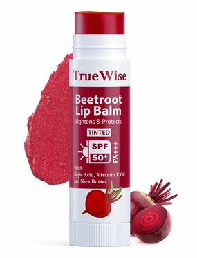 True.Wise® Tinted Lip Balm with SPF 50 PA    Brightening Beetroot Lip Balm For Dark Lips With Kojic Acid,Vitamin E, Soft, Glossy Lips- SPF lip balm for Women 5g