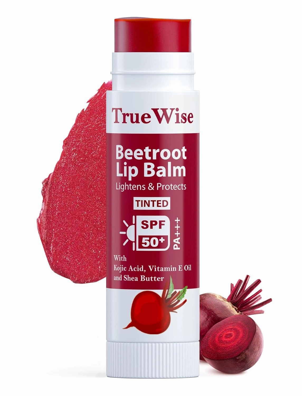 True.Wise® Tinted Lip Balm with SPF 50 PA    Brightening Beetroot Lip Balm For Dark Lips With Kojic Acid,Vitamin E, Soft, Glossy Lips- SPF lip balm for Women 5g
