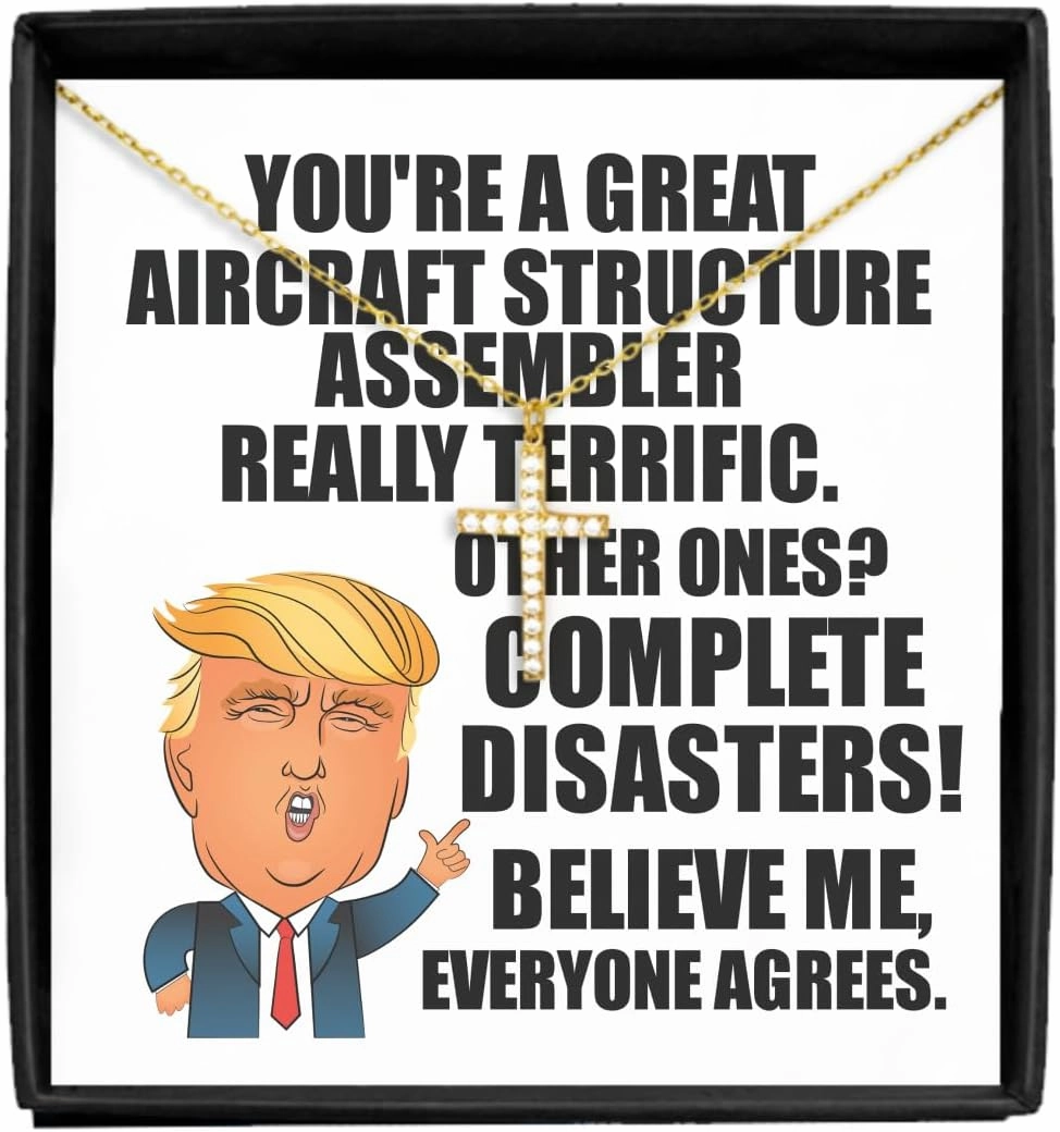 Trump Aircraft Structure Assembler Necklace Pendant Funny Gift For Coworker Gag Great President Fan Potus Quote Office Joke Jewelry With Chain Message Card Box