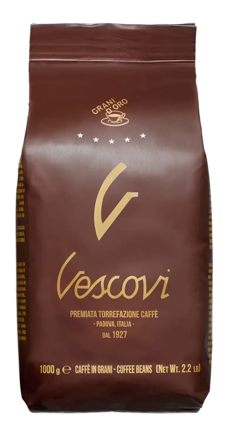 V Vescovi Grani D’Oro Five Stars – Premium Italian Espresso Beans – Medium Roast – Smooth & Rich Crema – 2.2 lb (1kg)