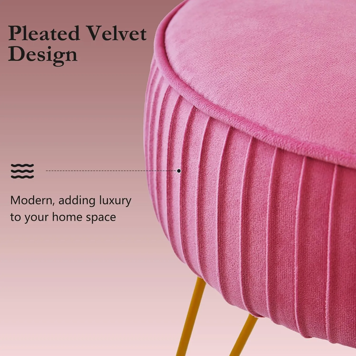 Velvet Vanity Stool Chair, Round Makeup Vanity Chair with Adjustable Metal Legs & Soft Padded Seat, Ottoman Foot Stool for Bedroom, Living Room, Entryway, Rose Red