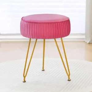 Velvet Vanity Stool Chair, Round Makeup Vanity Chair with Adjustable Metal Legs & Soft Padded Seat, Ottoman Foot Stool for Bedroom, Living Room, Entryway, Rose Red