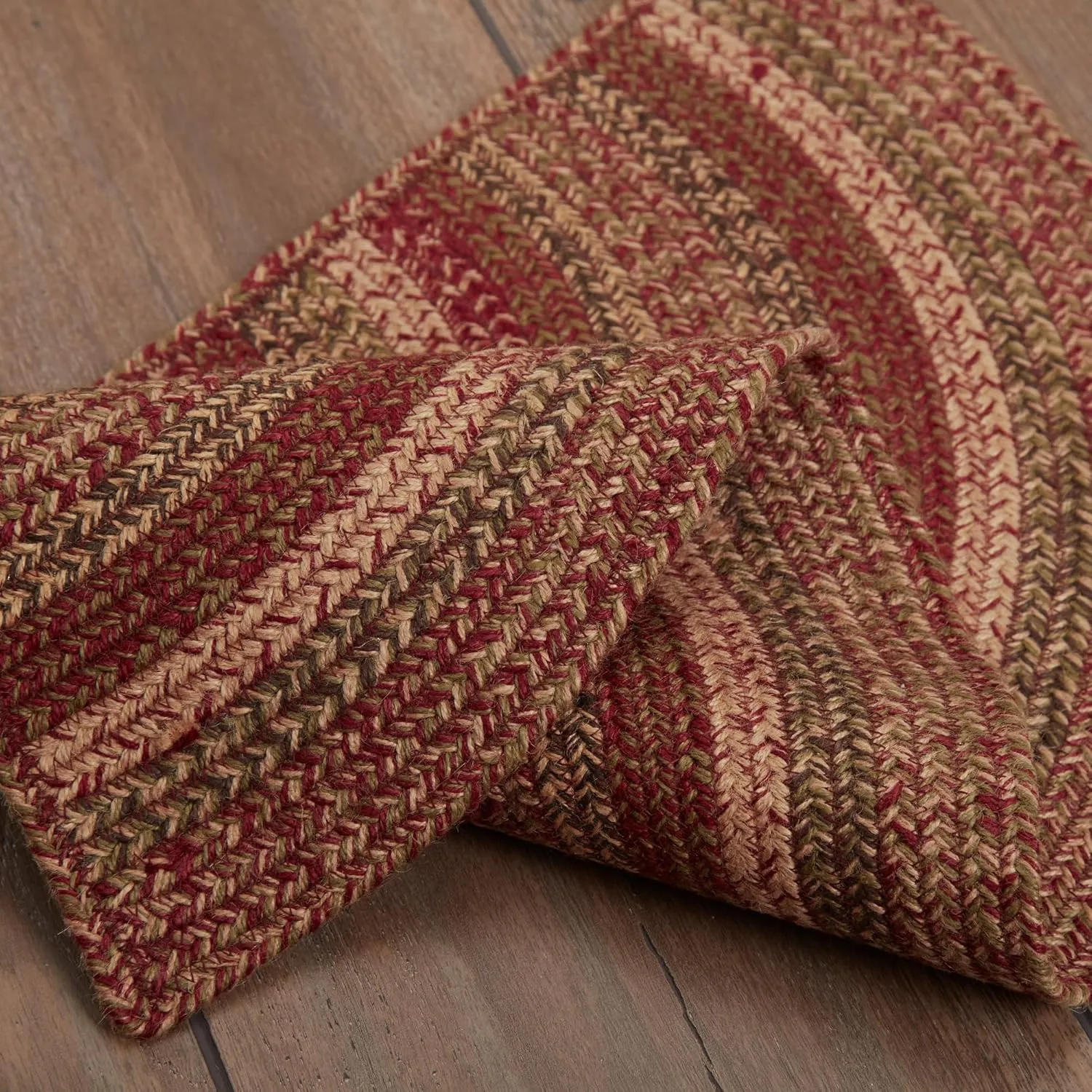 VHC Brands Cider Mill Primitive Jute Red Striped Rug Half Circle Decor w/Floor Pad 16.5"x33"