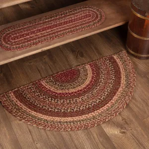 VHC Brands Cider Mill Primitive Jute Red Striped Rug Half Circle Decor w/Floor Pad 16.5"x33"