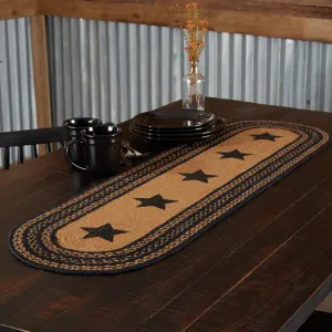 VHC Brands Farmhouse Primitive Jute Black Thanksgiving Table Runner w/Stenciled Stars 13"x48"