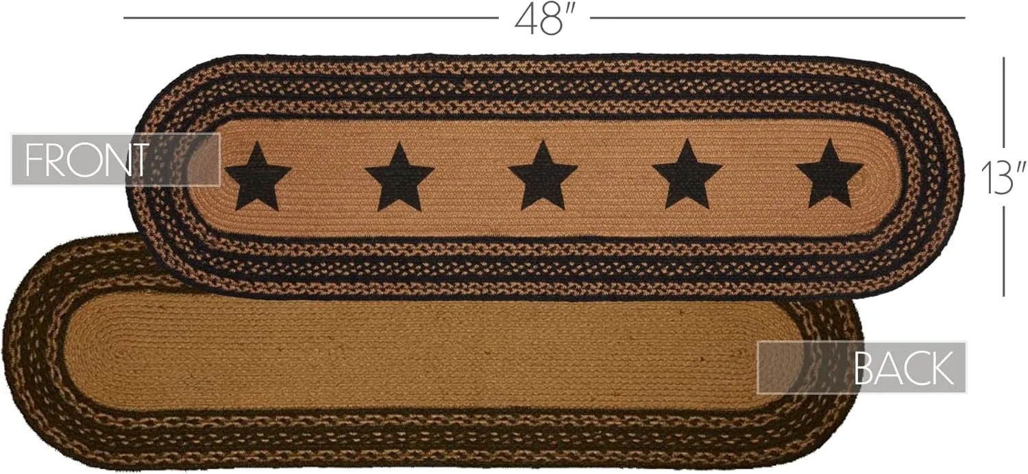 VHC Brands Farmhouse Primitive Jute Black Thanksgiving Table Runner w/Stenciled Stars 13"x48"