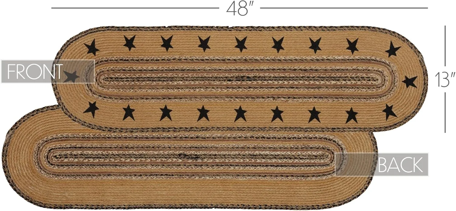 VHC Brands Kettle Grove Primitive Stars Border Table Jute Runner Stenciled Textured Jute 13x48