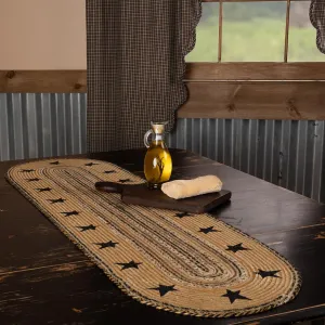 VHC Brands Kettle Grove Primitive Stars Border Table Jute Runner Stenciled Textured Jute 13x48