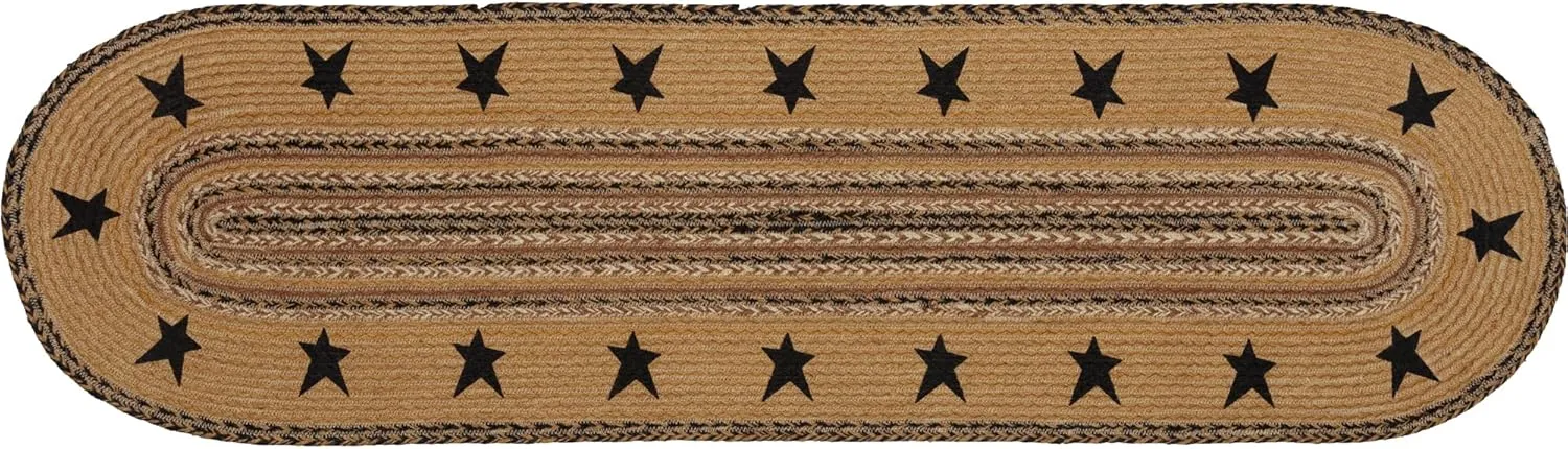 VHC Brands Kettle Grove Primitive Stars Border Table Jute Runner Stenciled Textured Jute 13x48