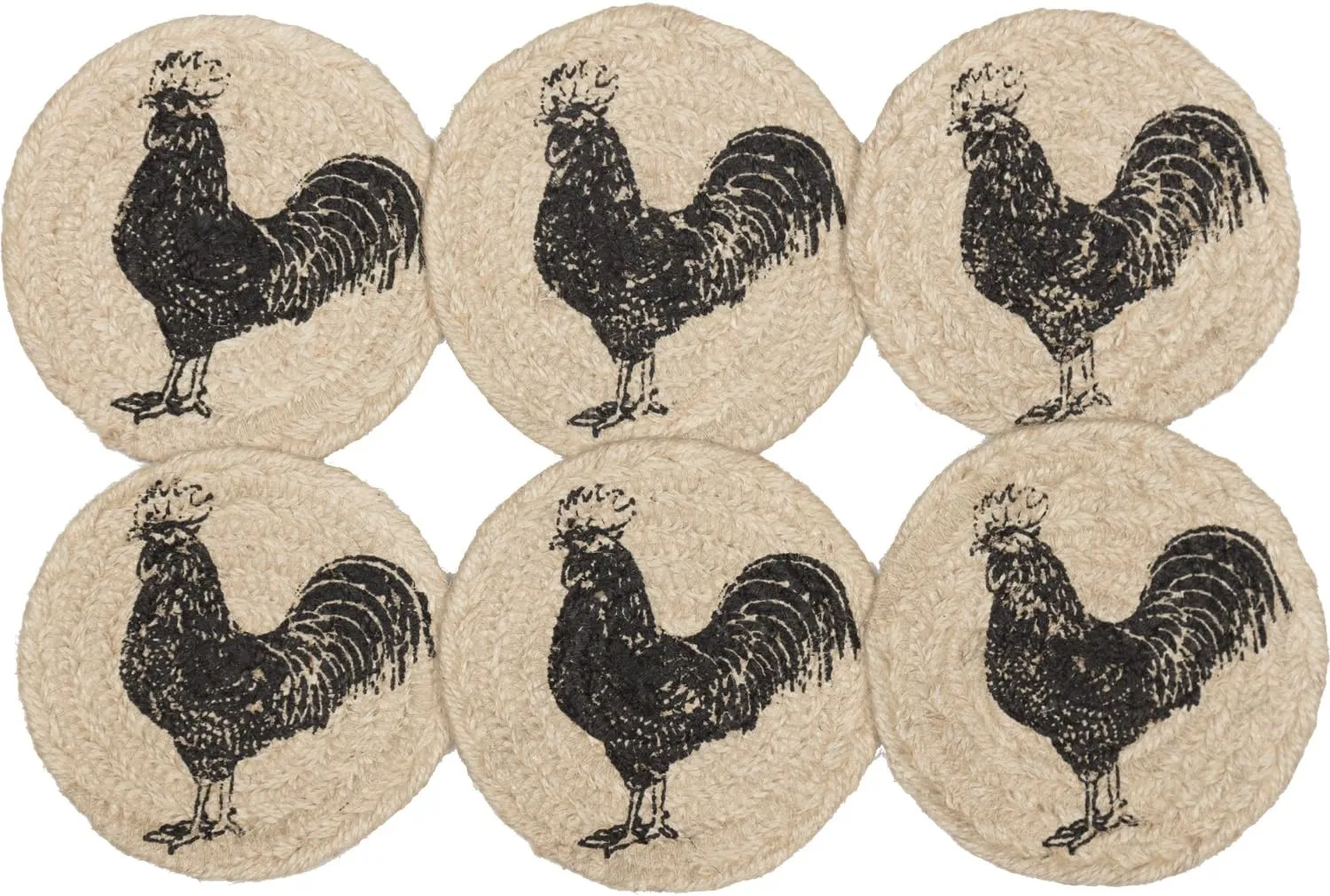 VHC Brands Sawyer Mill Charcoal Table Décor, Coaster Set, Poultry