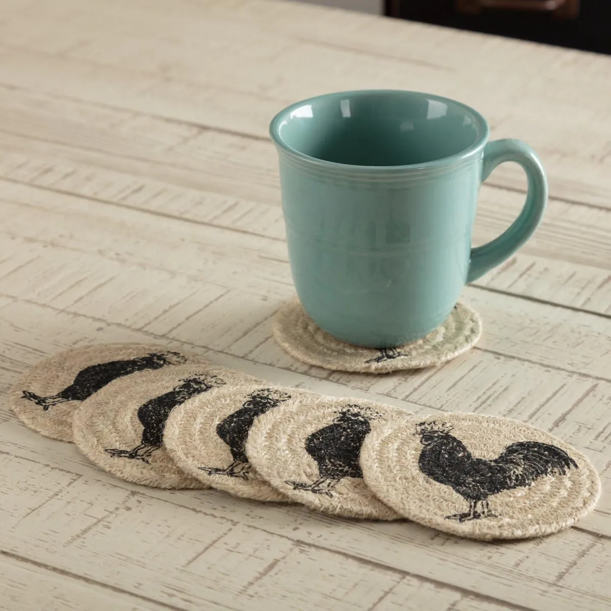 VHC Brands Sawyer Mill Charcoal Table Décor, Coaster Set, Poultry