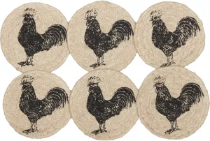 VHC Brands Sawyer Mill Charcoal Table Décor, Coaster Set, Poultry