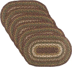 VHC Brands Tea Cabin Rustic Jute Green Textured Striped Oval Kitchen Placemat Set of 6 12"x18"