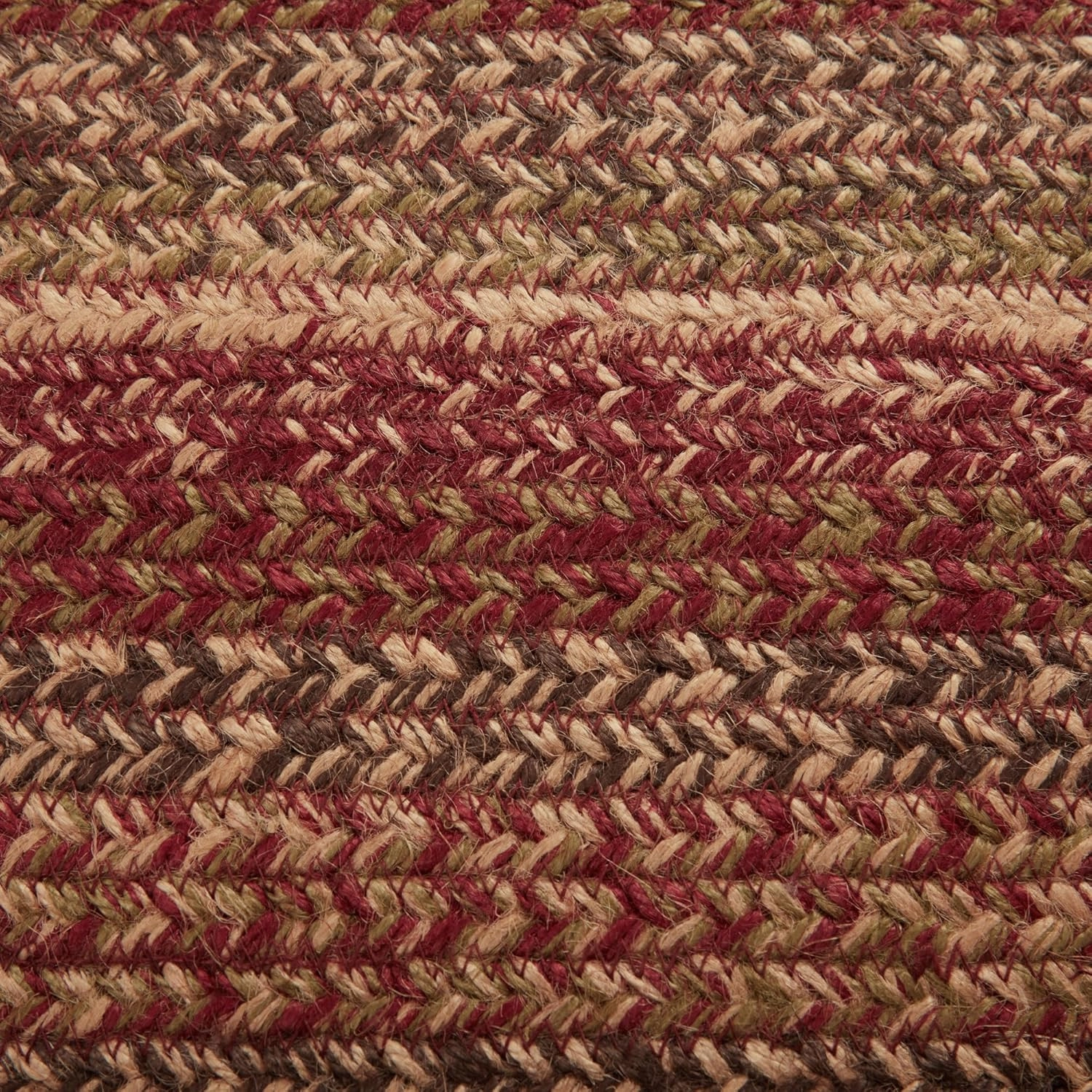 VHC Brands 69418 Cider Mill Jute Collection 27 x 48 Inch Country Braided Oval Entryway Area Rug with Non Slip Pad, Burgundy and Tan