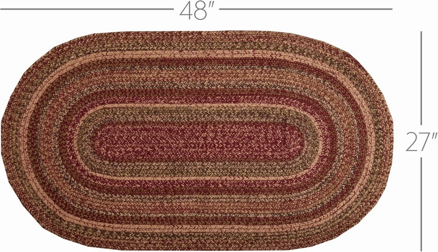 VHC Brands 69418 Cider Mill Jute Collection 27 x 48 Inch Country Braided Oval Entryway Area Rug with Non Slip Pad, Burgundy and Tan
