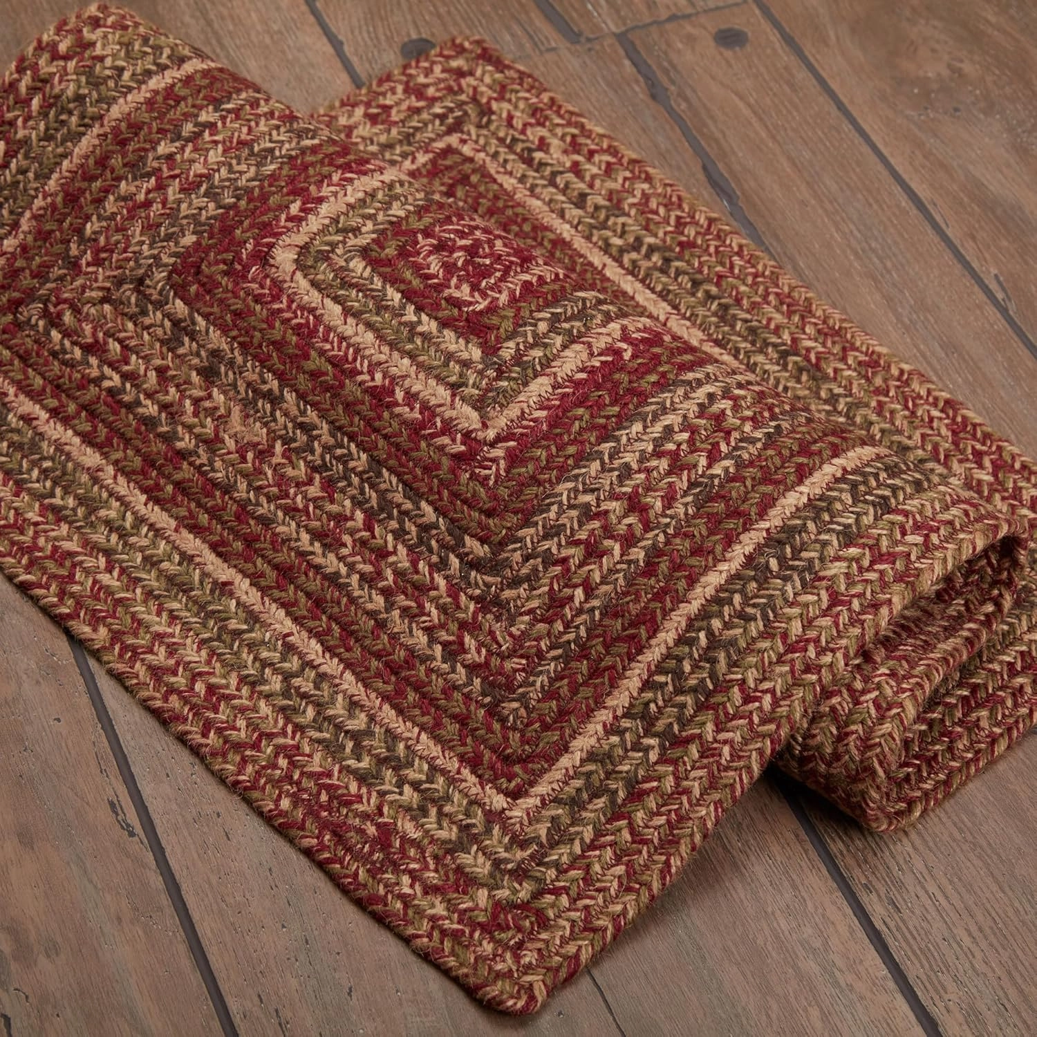 VHC Brands Cider Mill Primitive Jute Red Striped Accent Rug Rectangle Decor w/Floor Pad 20"x30"