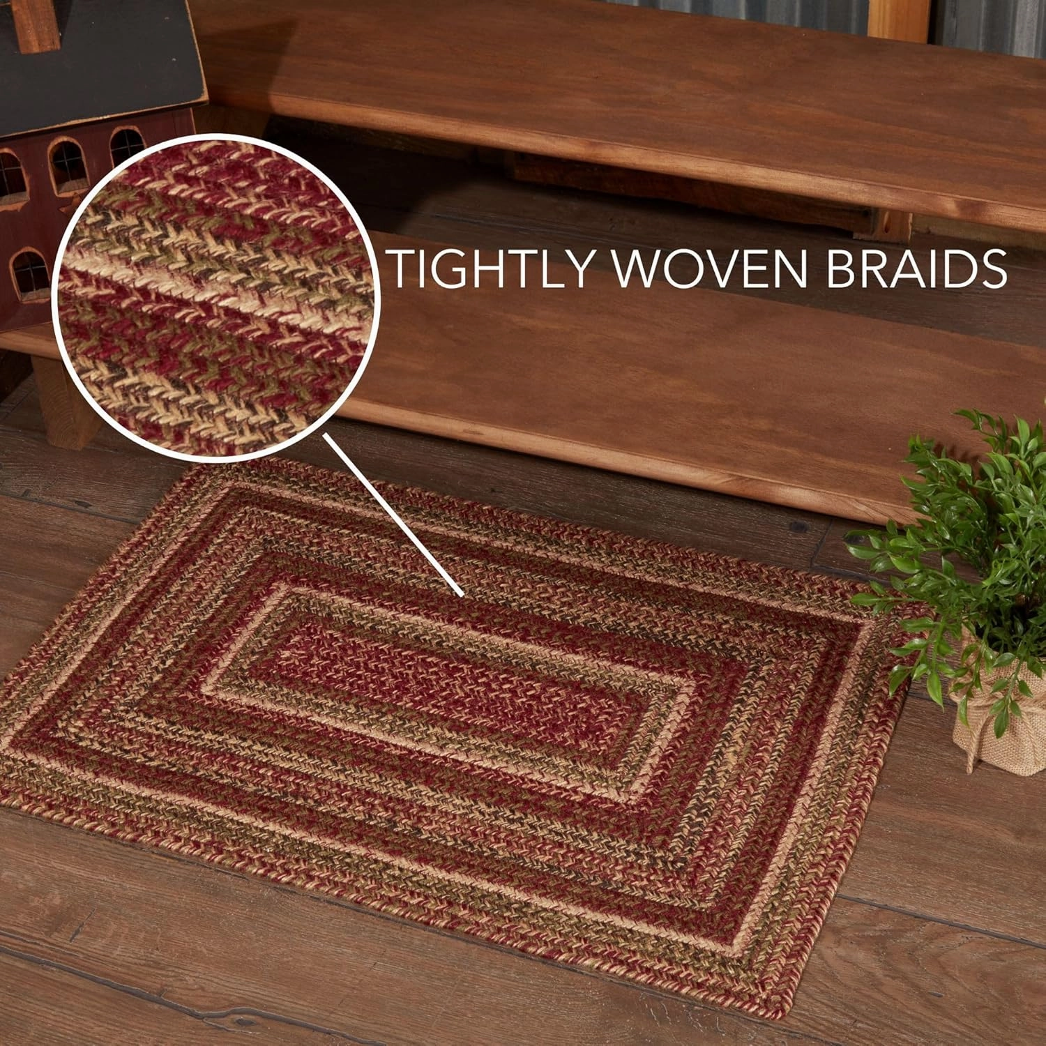 VHC Brands Cider Mill Primitive Jute Red Striped Accent Rug Rectangle Decor w/Floor Pad 20"x30"