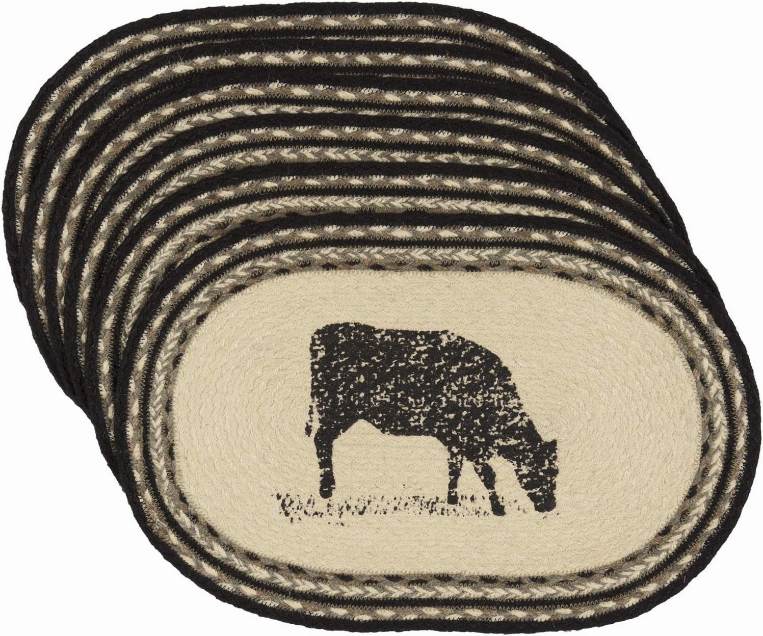 VHC Brands Sawyer Mill Charcoal Table Décor, Placemat Set 12x18, Cow