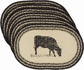 VHC Brands Sawyer Mill Charcoal Table Décor, Placemat Set 12x18, Cow