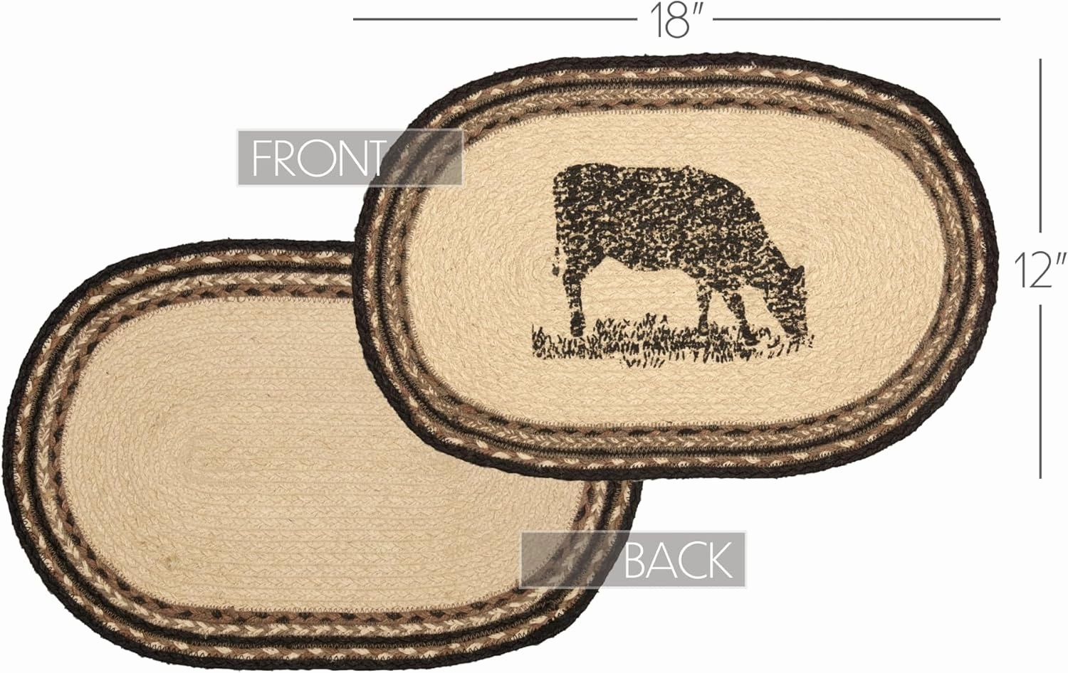 VHC Brands Sawyer Mill Charcoal Table Décor, Placemat Set 12x18, Cow