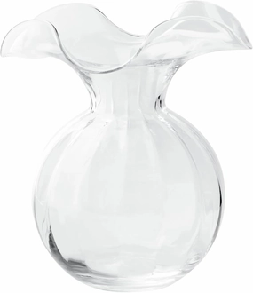 Vietri Hibiscus Glass Clear Medium Fluted Vase 9" D, 10" H Glass Flower Vase, Living RoomDecor