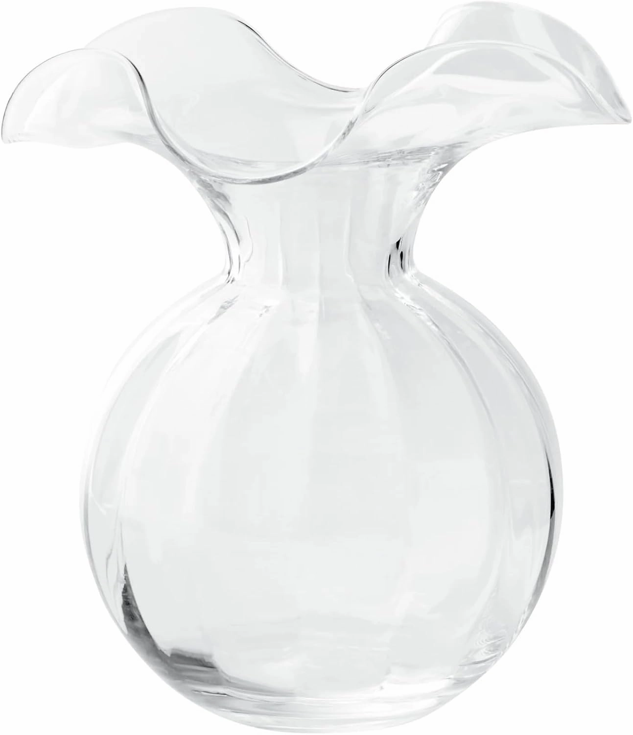 Vietri Hibiscus Glass Clear Medium Fluted Vase 9" D, 10" H Glass Flower Vase, Living RoomDecor