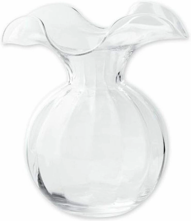 Vietri Hibiscus Glass Clear Medium Fluted Vase 9" D, 10" H Glass Flower Vase, Living RoomDecor