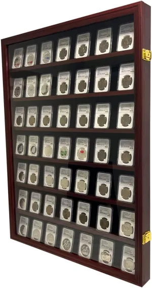 Wall-Mounted Walnut (7 Rows) NGC PCGS ICG Wooden Coin Slab Display Case Holder Frame Cabinet Storage for Coin Collection Medal Badges Sport Card Trading Card Collectibles Organization