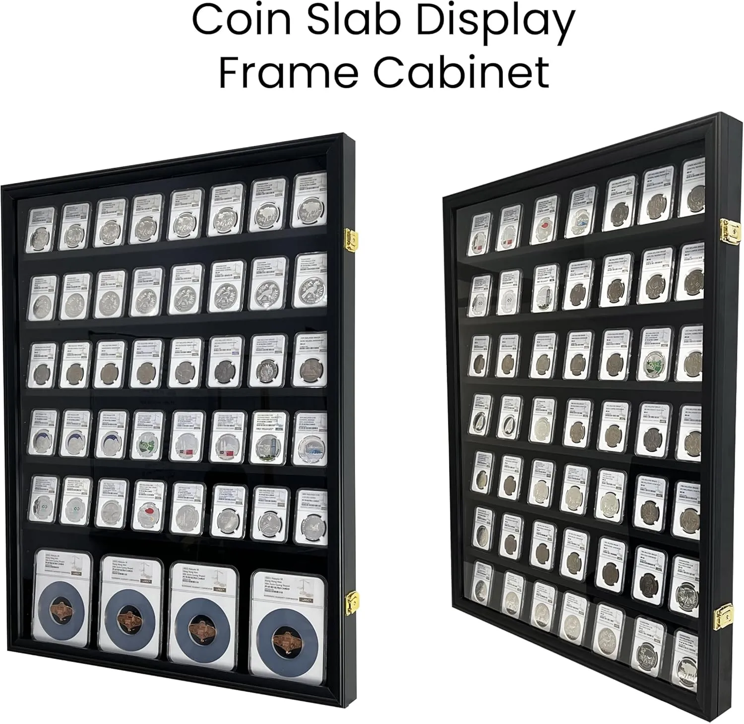 Wall-Mounted Walnut (7 Rows) NGC PCGS ICG Wooden Coin Slab Display Case Holder Frame Cabinet Storage for Coin Collection Medal Badges Sport Card Trading Card Collectibles Organization