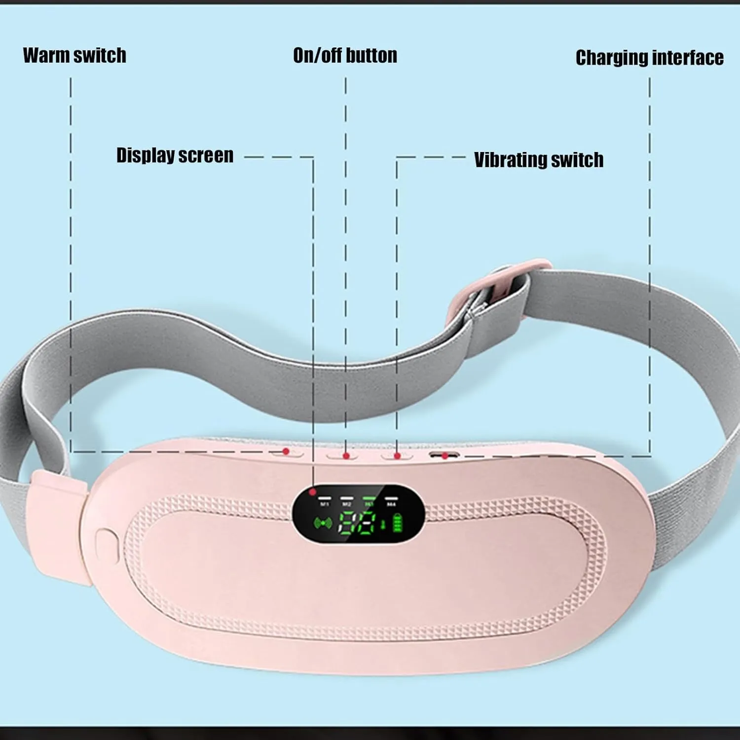 Warmher Smart Menstrual Heating Pad, Portable Cordless Electric Wearable Heated Pad Period Cramps Pink Cute Wireless Rechargeable Vibrating Heating Waist Belt Women Pain Relief(White,Bag)