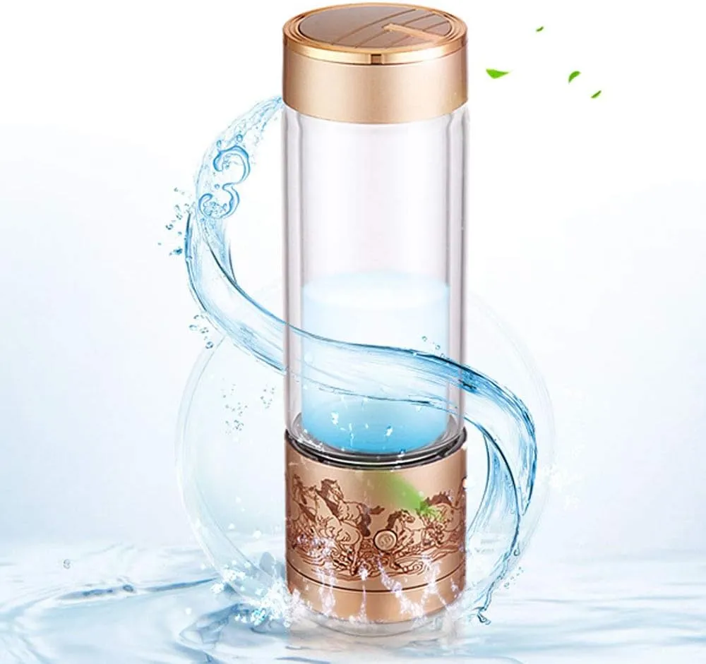 Water Purifiers, 350Ml Hydrogen Water Bottle Portable Hydrogen-Rich Water Generator USB Rechargeable Ionized Maker 5-Mins SPE/PEM Membrane Hydrogen Content Up to 800-1200 PPB