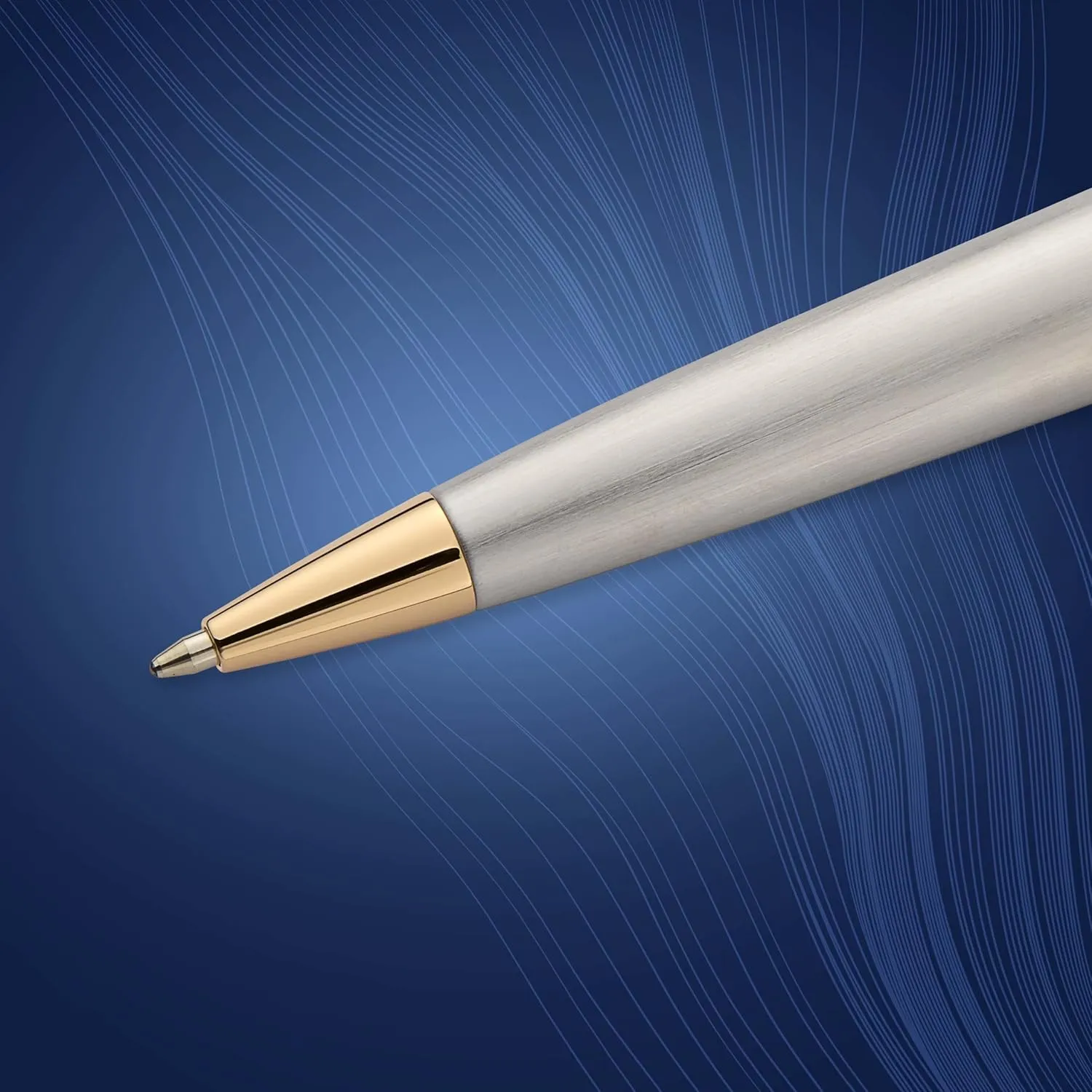 Waterman Expert Ballpoint Pen, Stainless Steel with 23k Gold Trim, Medium Point with Blue Ink Cartridge, Gift Box