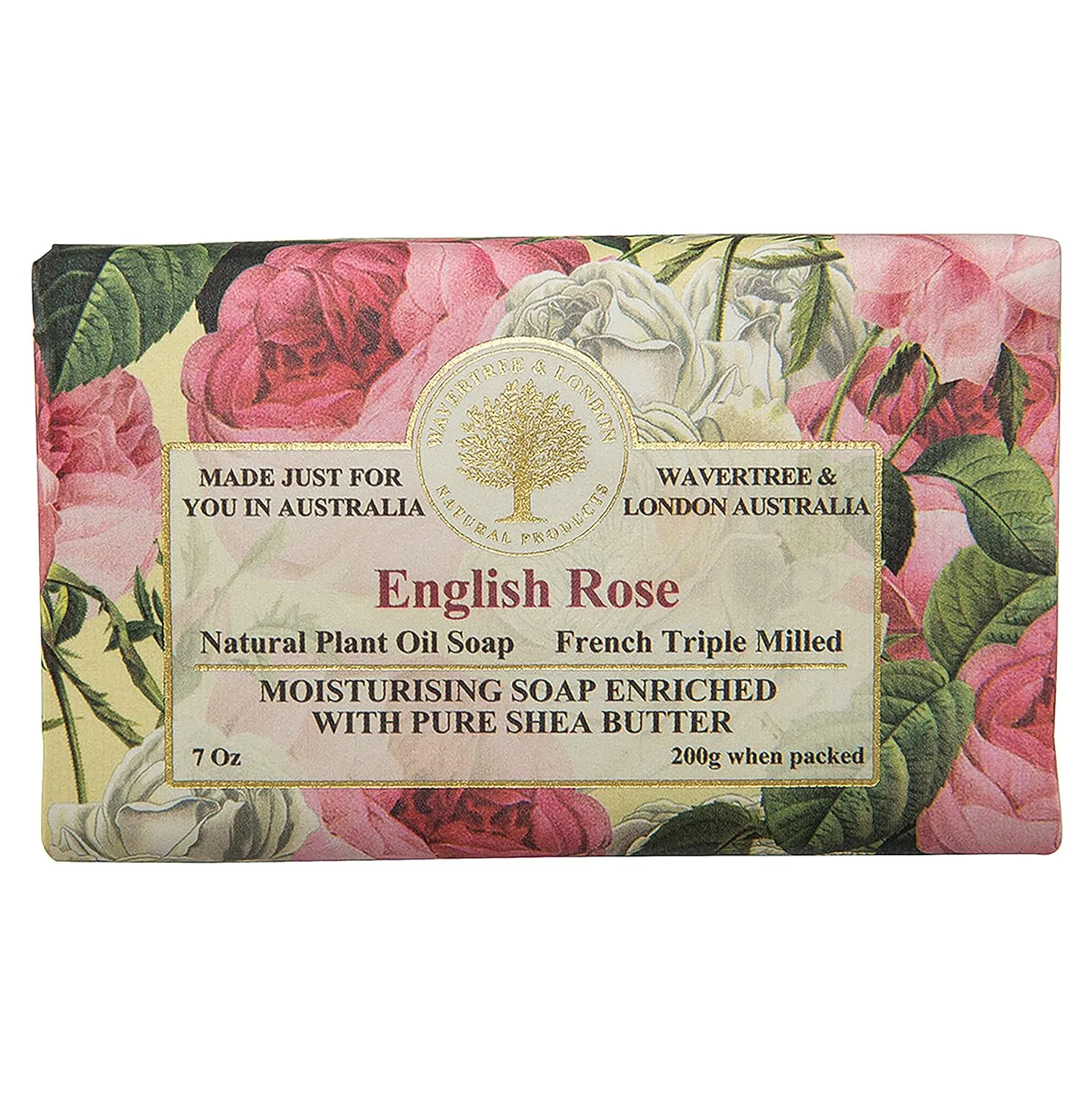 Wavertree & London English Rose Scented Natural Soap (2 Bars), 7oz Moisturizing French Triple Milled Soap Bars enriched with shea butter - Pure Plant Oil Bath & Body Soap for All Skin Types
