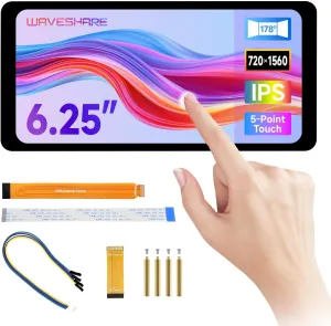 waveshare 6.25inch DSI Capacitive Touch Display, Compatible with Raspberry Pi 5/4B/3B/CM3/3 /4, 720 × 1560, IPS, Optical Bonding Toughened Glass Panel, DSI Interface, 5-Point Touch