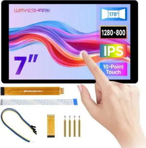 Waveshare 7inch DSI Capacitive Touch Display 2, Compatible with Raspberry Pi 5/4B/3B/CM3/3 /4, 1280 × 800 Resolution, IPS, Optical Bonding Toughened Glass Panel, DSI Interface, 10-Point Touch