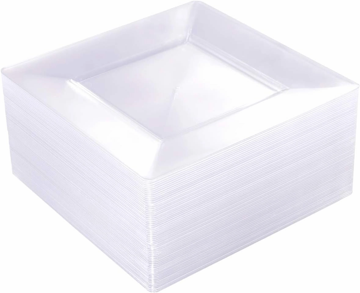 WDF 60PCS Clear Plastic Plates - Square Disposable Dessert/Salad Plates- 7inch Plastic Appetizer Plate for Wedding &Parties