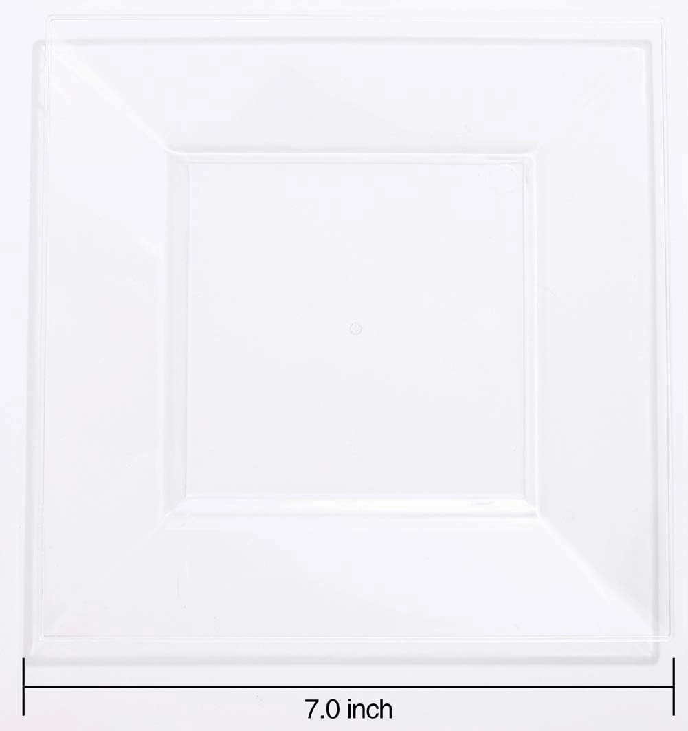 WDF 60PCS Clear Plastic Plates - Square Disposable Dessert/Salad Plates- 7inch Plastic Appetizer Plate for Wedding &Parties