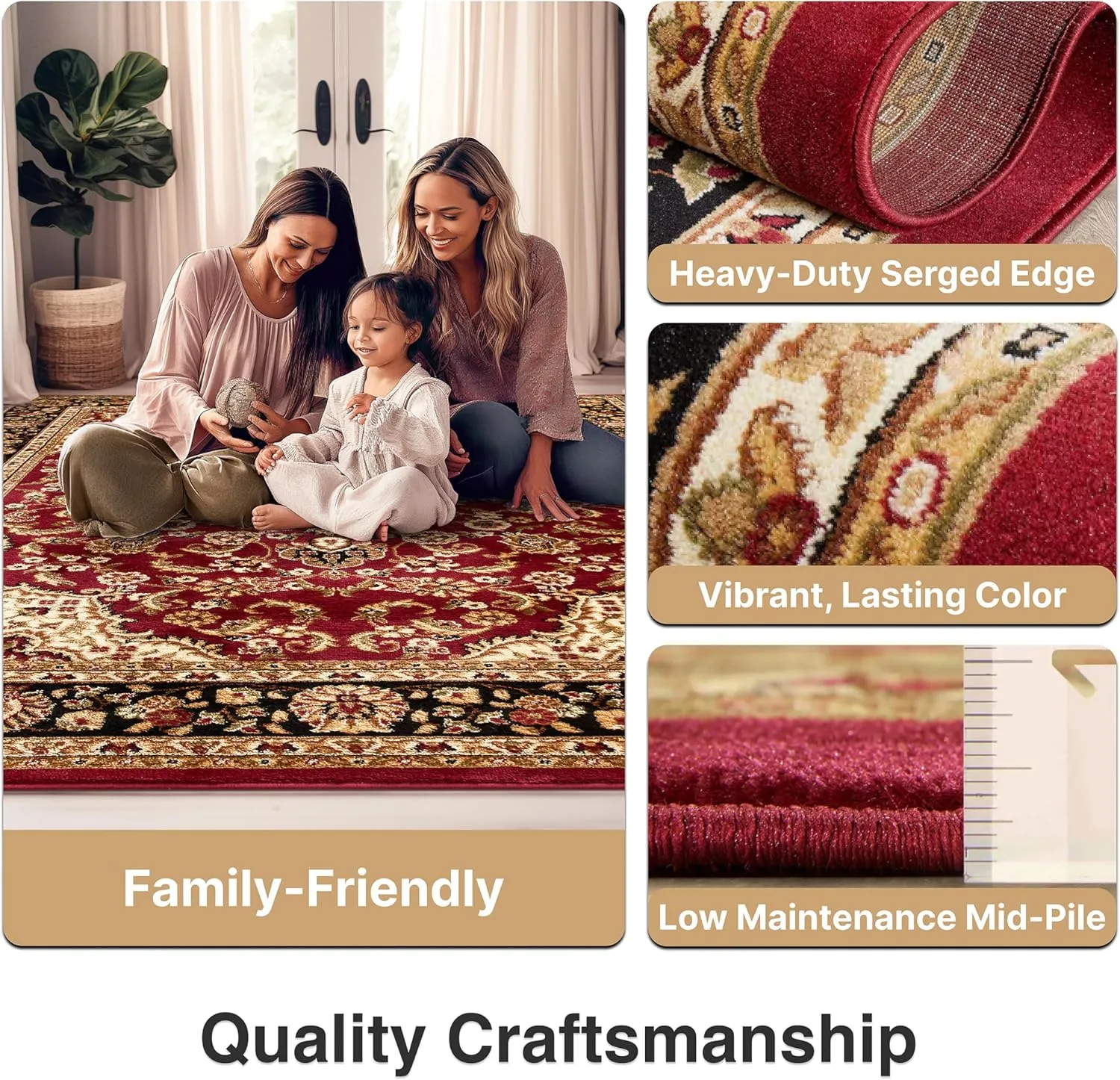 Well Woven Barclay Collection Medallion Kashan Red 2x4 (2'3" x 3'11") Area Rug - Stain & Fade Resistant - Traditional Red Rug for Living Room & Bedroom - Easy to Clean