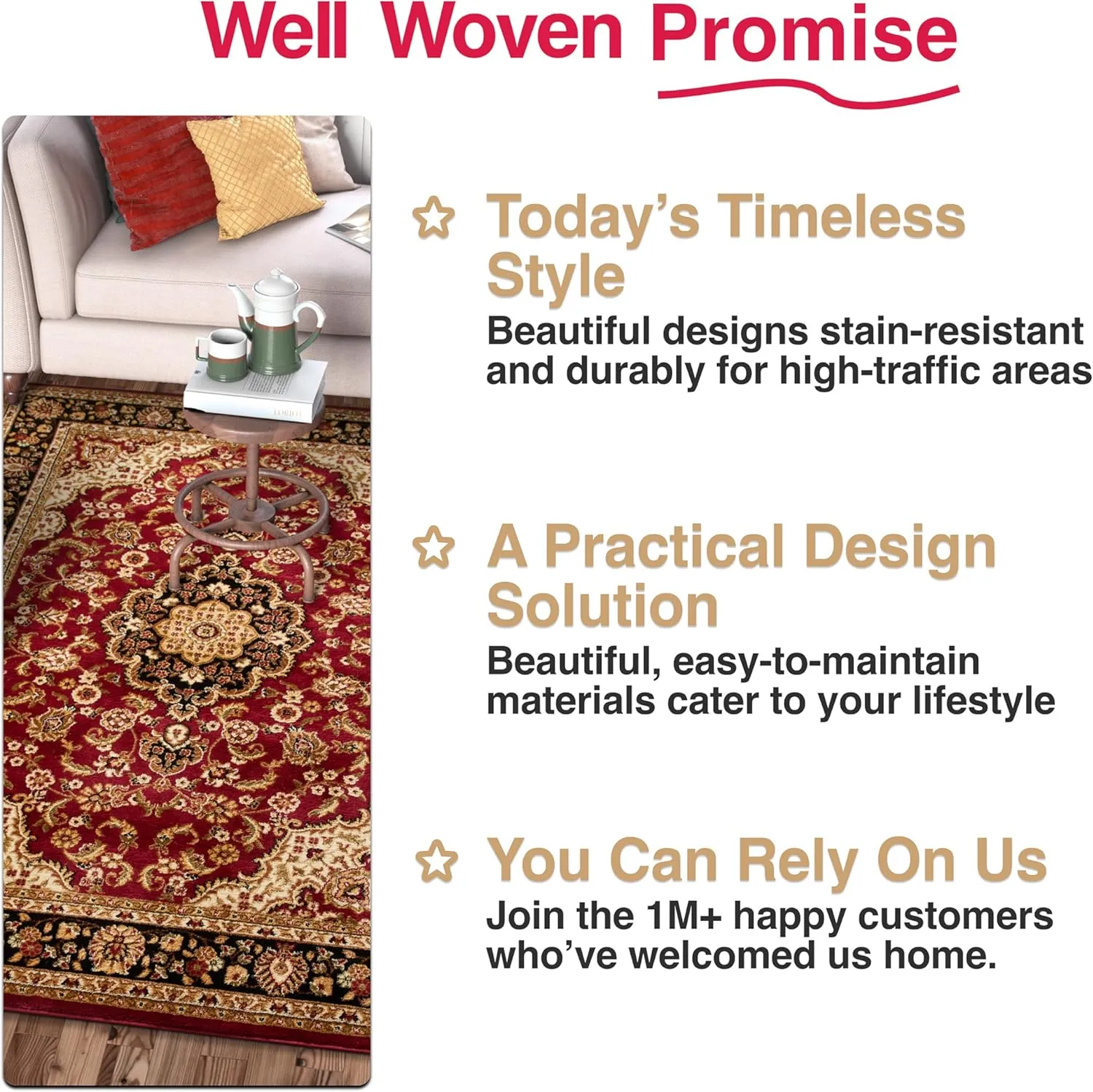 Well Woven Barclay Collection Medallion Kashan Red 2x4 (2'3" x 3'11") Area Rug - Stain & Fade Resistant - Traditional Red Rug for Living Room & Bedroom - Easy to Clean